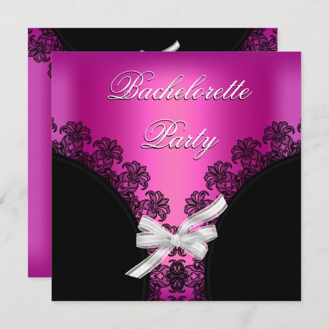 Bachelorette Party Hot pink Black Lace Invitation (Front/Back)