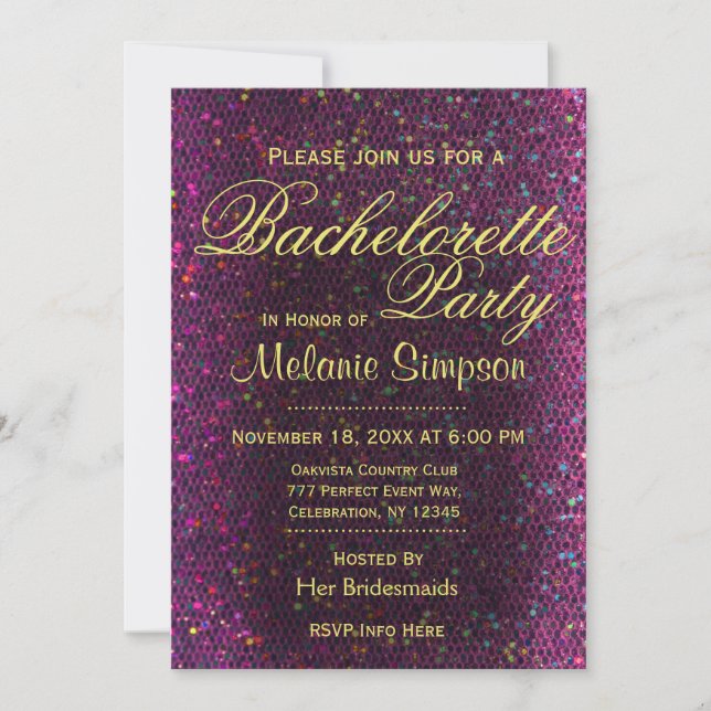 Bachelorette Party | Hot Pink Glitter Invitation (Front)