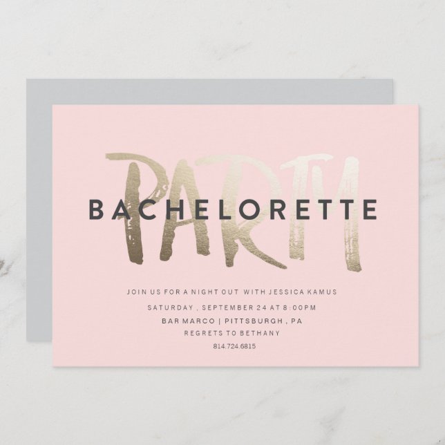BACHELORETTE PARTY INVITATION // GOLD FOIL (Front/Back)