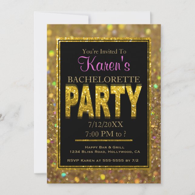 Bachelorette Party Invitation | Gold Glitter (Front)