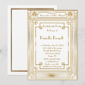 Bachelorette party invitation, great Gatsby, white Invitation