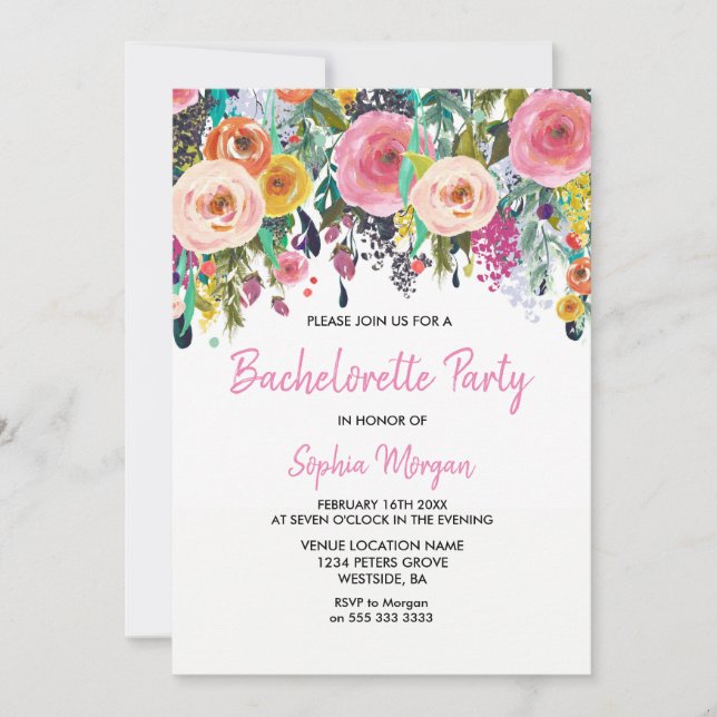 Bachelorette Party Invitation Pink Floral Sublime (Front)