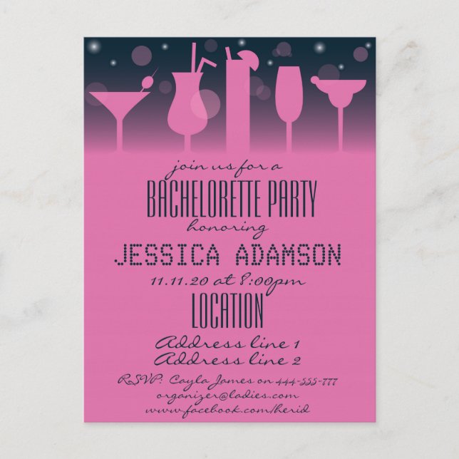 Bachelorette party invitation postcard (Front)
