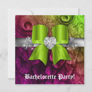 Bachelorette Party Invite Peacock Bow Lime Heart