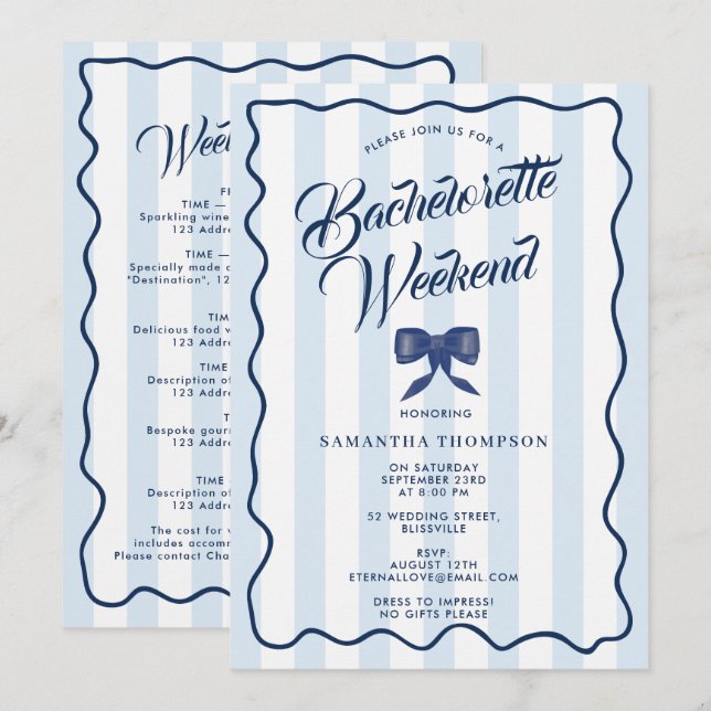 Bachelorette Party Itinerary Bach Weekend Bow Invitation (Front/Back)