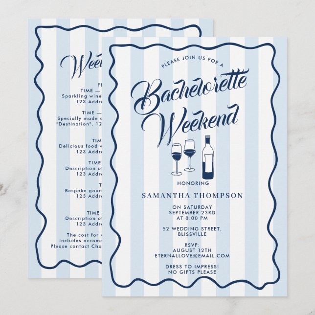 Bachelorette Party Itinerary Bach Weekend Wine Invitation (Front/Back)