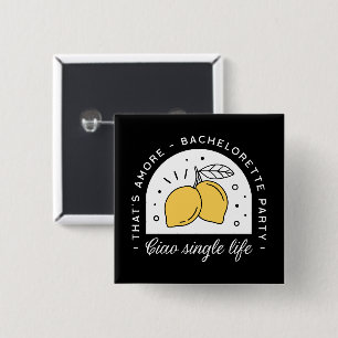 Bachelorette party lemon fruit theme black yellow  15 cm square badge