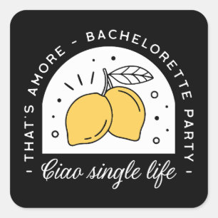 Bachelorette party lemon fruit theme black yellow square sticker