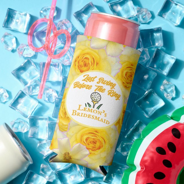 Bachelorette Party Lemon Yellow Personalised Seltzer Can Cooler (In Situ Summer)