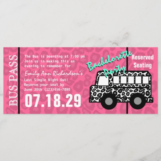Bachelorette Party Leopard Bus Pass Programme (Front)