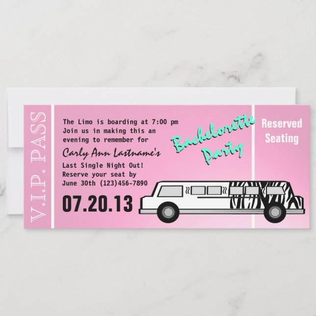 Bachelorette Party Limo Pass Invitation (Front)