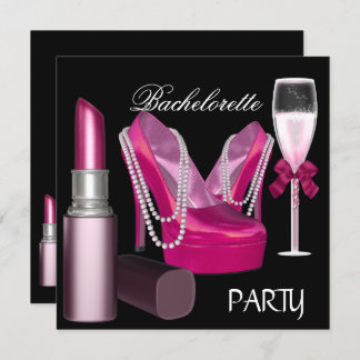 Bachelorette Party Lipstick Pink Shoes Champagne Invitation