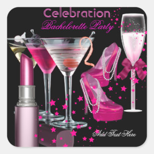 Bachelorette Party Lipstick Pink Shoes Champagne Square Sticker