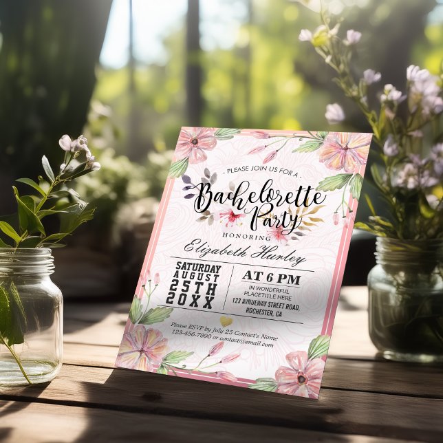 Bachelorette Party lovely Watercolor Floral Script Invitation (Creator Uploaded)