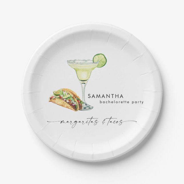 Bachelorette Party Margaritas & Tacos Paper Plate (Front)