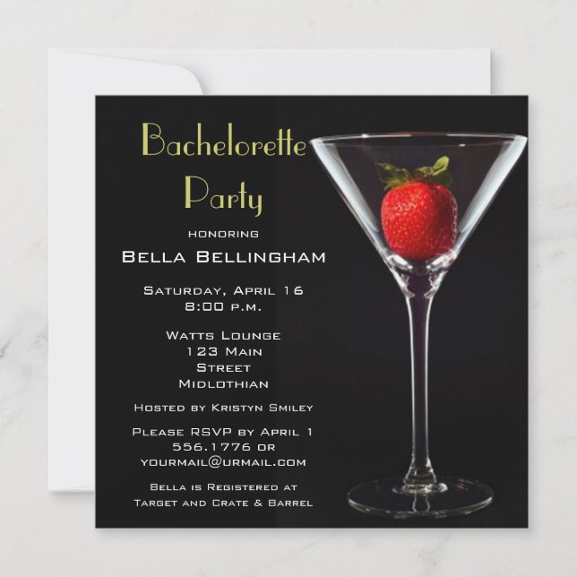 Bachelorette Party Martini Glass  Invitation (Front)
