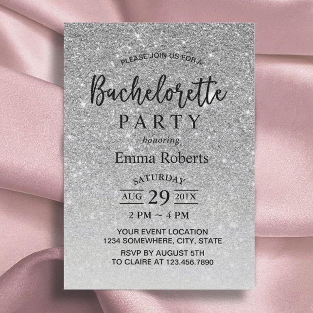 Bachelorette Party Modern Silver Glitter Invitation (Creator Uploaded)
