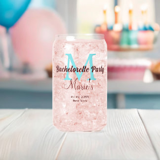bachelorette party monogram add name date place si can glass