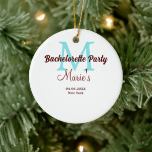 bachelorette party monogram add name date place si ceramic tree decoration