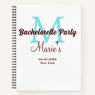 bachelorette party monogram add name date place si notebook