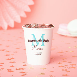 bachelorette party monogram add name date place si paper cups