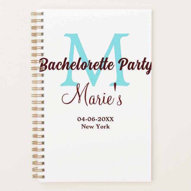 bachelorette party monogram add name date place si planner (Front)