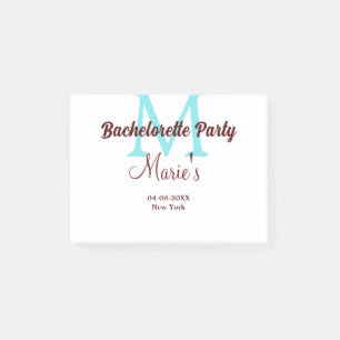 bachelorette party monogram add name date place si post-it notes