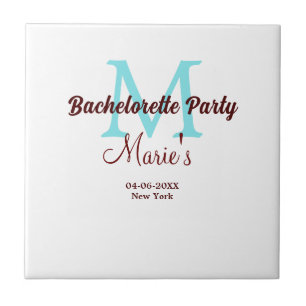 bachelorette party monogram add name date place si tile