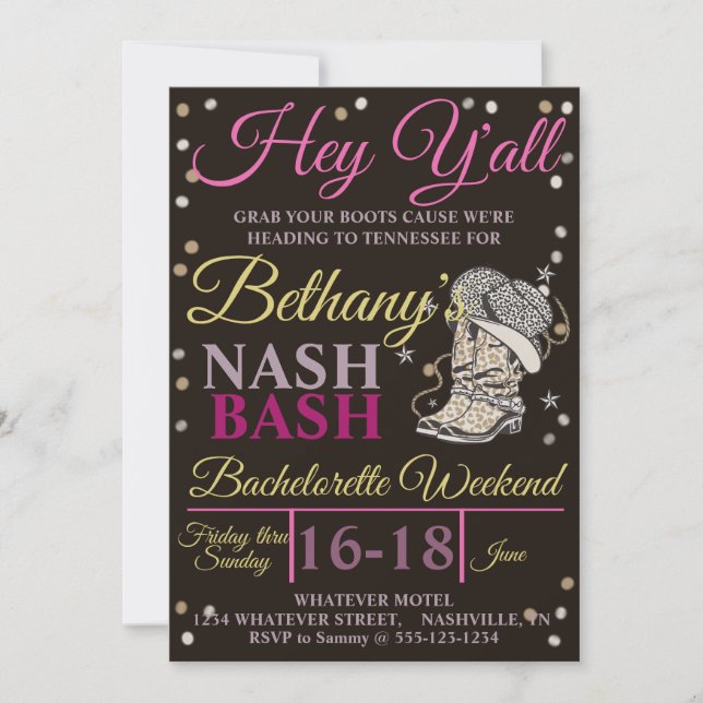 Bachelorette Party Nash Bash Custom Invitation (Front)