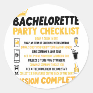 Bachelorette Party Naughty Games Checklist Bride B Classic Round Sticker
