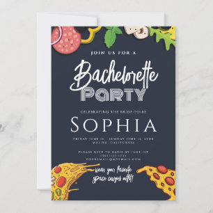 Bachelorette Party Navy Blue PIZZA Modern Invitation