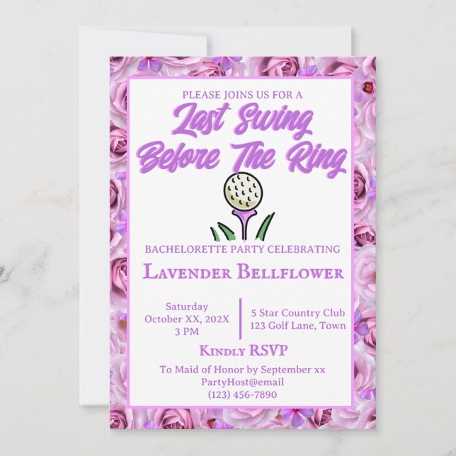 Bachelorette Party or Bridal Shower Golf Lavender Invitation (Front)