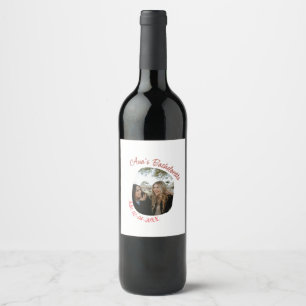 bachelorette party photo name date simple circular wine label