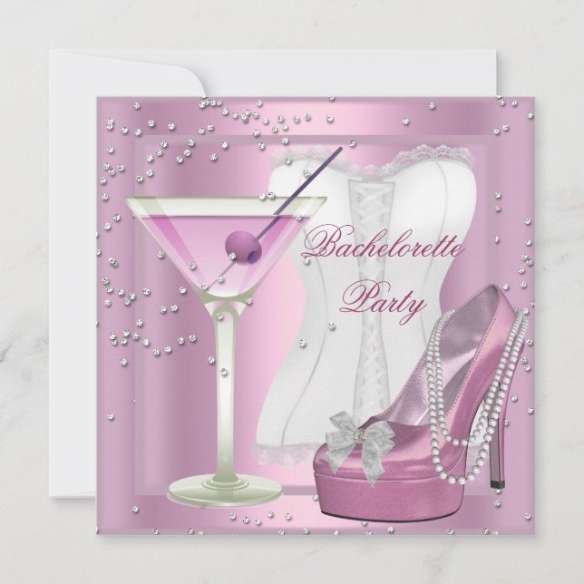 Bachelorette Party Pink Corset High Heel Shoes 2 Invitation (Front)