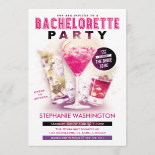Bachelorette Party Pink Martini and Cocktails Invitation