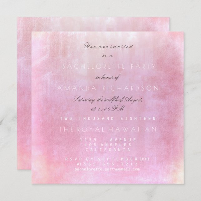 Bachelorette Party Pink Powder Pastel Watercolor Invitation (Front/Back)