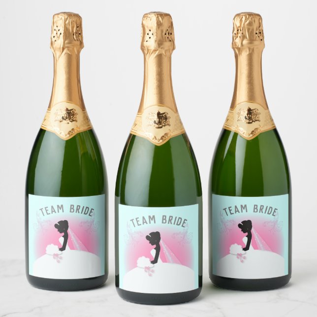 Bachelorette Party Pink silhouette team bride Sparkling Wine Label (Bottles)