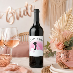 Bachelorette Party Pink silhouette team bride Wine Label