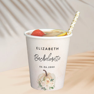 Bachelorette party pumpkin fall cream rose gold paper cups