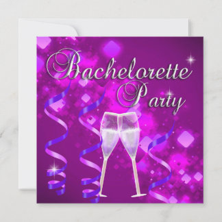 Bachelorette Party Purple Champagne Glass Black Invitation