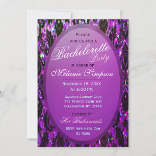 Bachelorette Party   Purple Damask Glitter Invitation