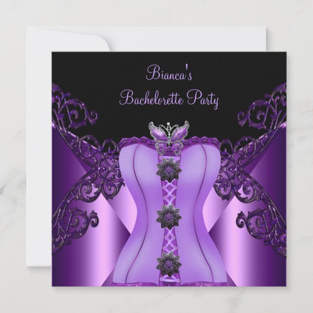 Bachelorette Party Purple Lilac Corset Butterfly Invitation (Front)