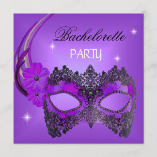 Bachelorette Party Purple Mask Black Invitation