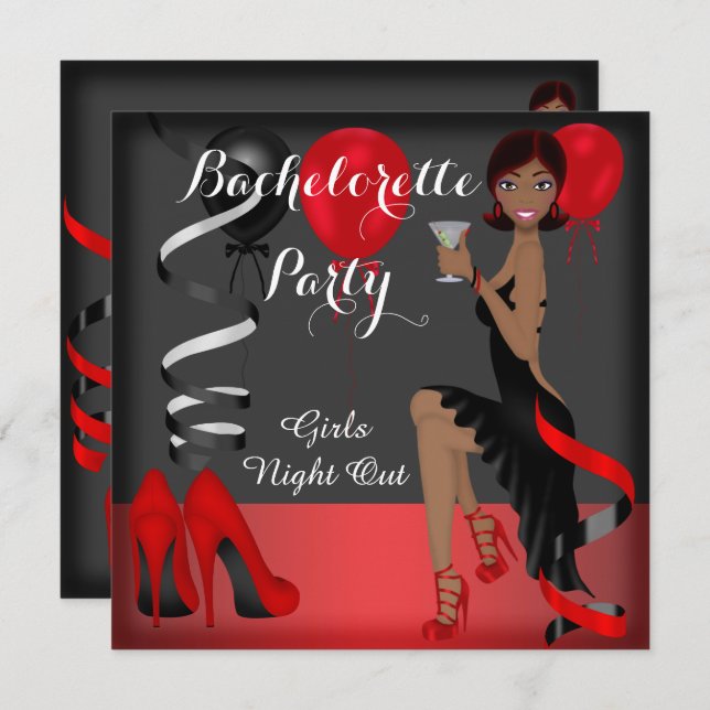 Bachelorette Party Red Black Shoe High Heels 3 Invitation (Front/Back)