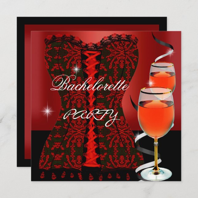 Bachelorette Party Red Corset Black Wine Invitation (Front/Back)