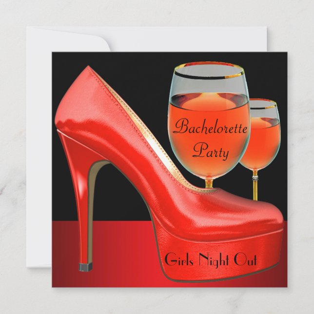 Bachelorette Party Red Shoes Hi Heels Wine Glass Invitation (Front)