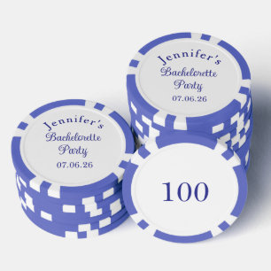 Bachelorette Party Retro Modern Blue Classy Script Poker Chips