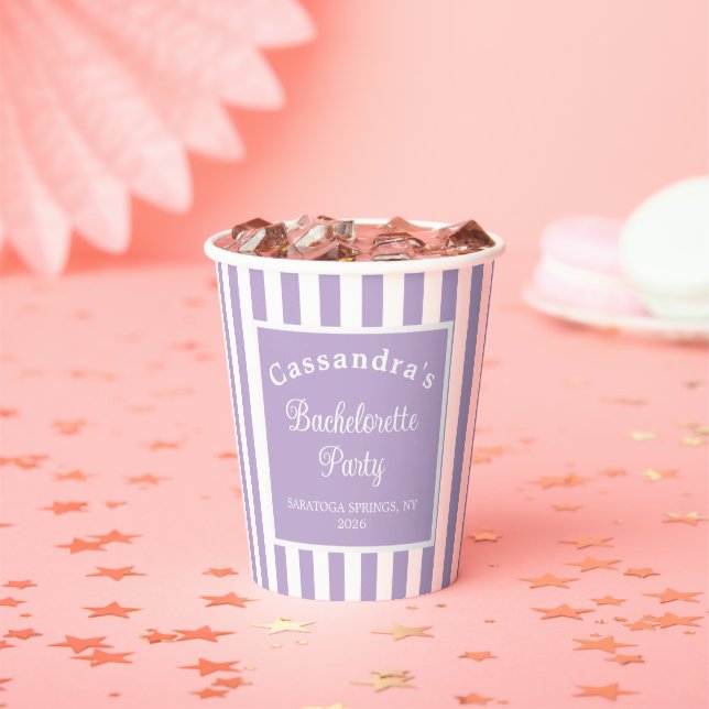 Bachelorette Party Retro Modern LightPurple Classy Paper Cups (Insitu)