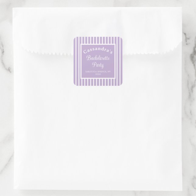Bachelorette Party Retro Modern LightPurple Classy Square Sticker (Bag)