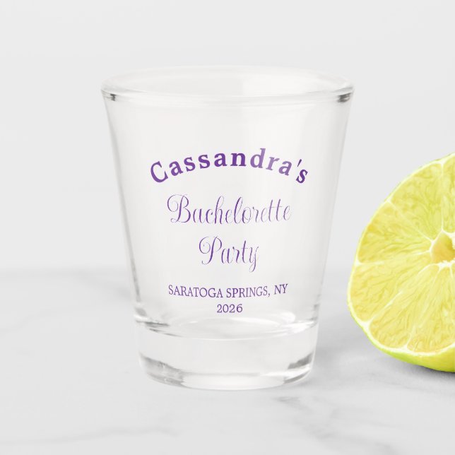 Bachelorette Party Retro Modern Purple Classy Shot Glass (Front)